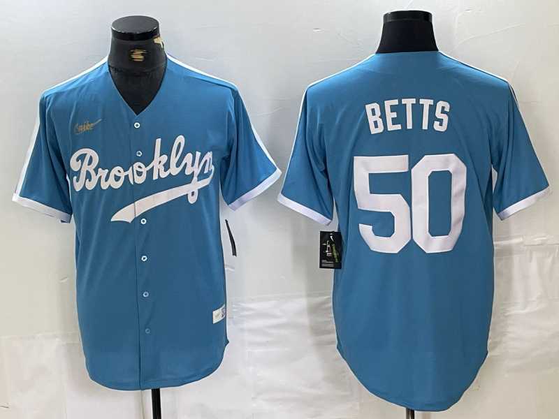 Mens Brooklyn Dodgers #50 Mookie Betts Light Blue Cooperstown Collection Cool Base Jersey->los angeles dodgers->MLB Jersey